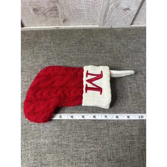 Red & White Cable Knit Christmas Stocking w/ Monogram M - Picture 4 of 4